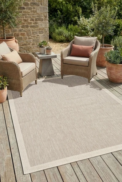 Çerçeveli Bohem Dokunuşlu Doğal Tonlarda Modern Sisal Bej - Krem Renk Halı - Resim 2