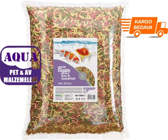 Floppy Japon Balığı Yemi ve Koi Balığı Yemi Pond Stick Yem 1 Kg. Sade Renkli Karışık Pont Yem ürün görseli 1