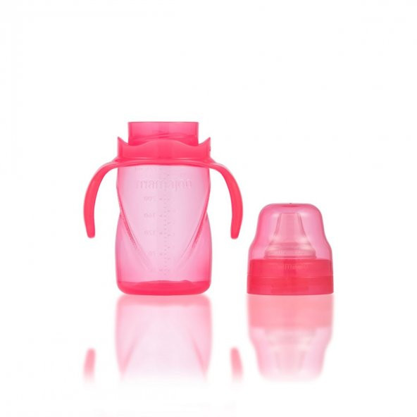 Mamajoo Kulplu Eğitici Bardak 270 ml & İnek Desenli Kaşık Çatal Seti / Pembe - 4