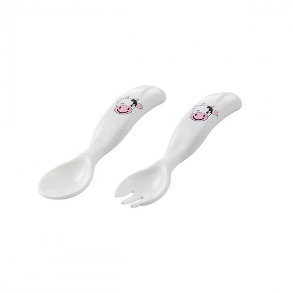 Mamajoo Kulplu Eğitici Bardak 270 ml & İnek Desenli Kaşık Çatal Seti / Pembe - 5