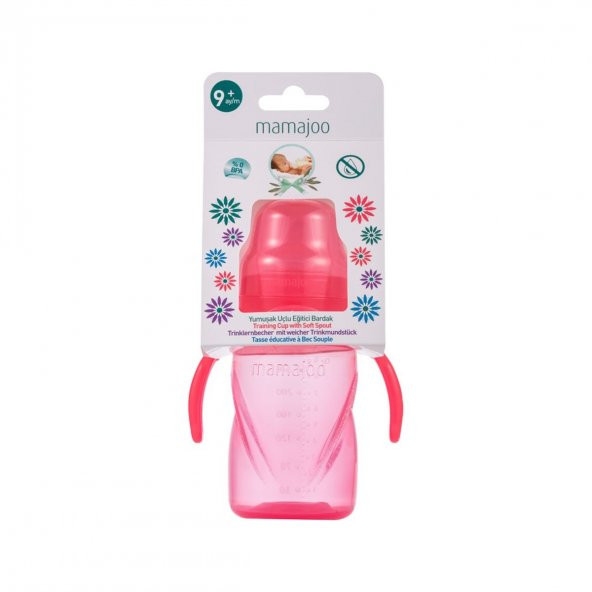 Mamajoo Kulplu Eğitici Bardak 270 ml & İnek Desenli Kaşık Çatal Seti / Pembe - 6