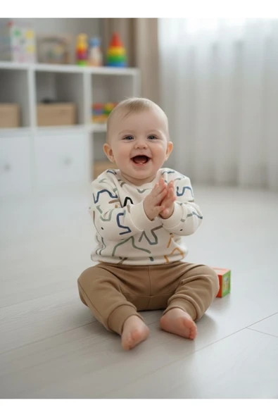 ruhaay Çocuk Unisex Baskılı Uzun Kollu Mevsimlik İkili Alt Üst Takım - Resim 3