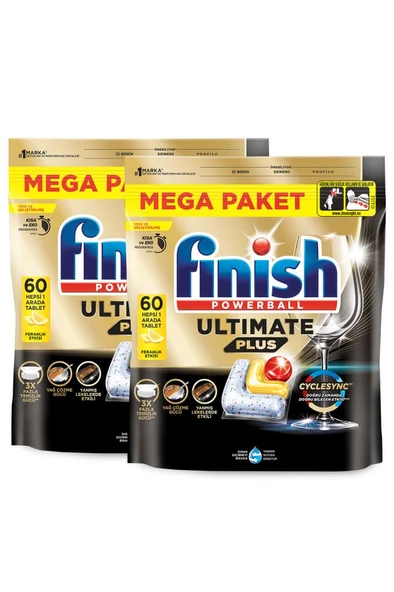 Finish Ultimate Plus Bulaşık Makinesi Deterjanı Kapsül Tablet Limon 120 Adet (60 x 2) - Resim 2