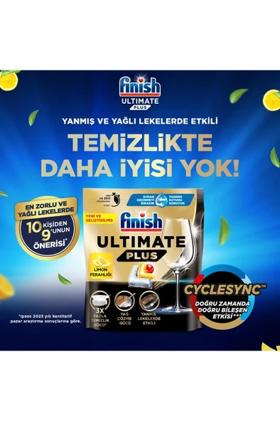 Finish Ultimate Plus Bulaşık Makinesi Deterjanı Kapsül Tablet Limon 120 Adet (60 x 2) - Resim 3