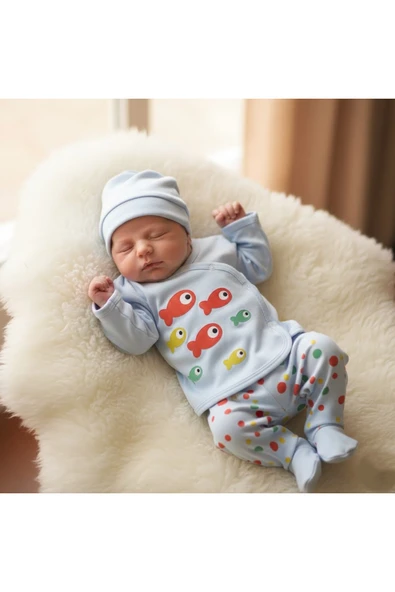 ruhaay Yeni doğan Bebek baskılı mevsimlik bereli zıbın alt üst takım ürün görseli 1