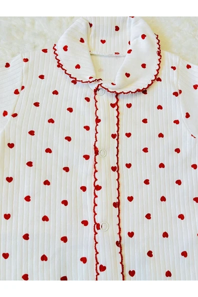 Kalp Figürlü Organik Yenidoğan Fitilli Kumaş Kız Erkek Bebek 2’li Hastane Çıkışı Pamuk Takım - Resim 2