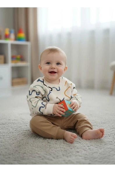 ruhaay Çocuk Unisex Baskılı Uzun Kollu Mevsimlik İkili Alt Üst Takım ürün görseli 1