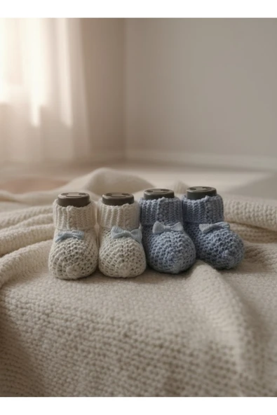 ruhaay Bebek 2 adet kurdale detaylı örgü patik (0-3) ürün görseli 1
