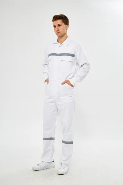 mervem Orange Safety Bütün %100 Pamuk Reflektörlü İşçi Tulumları - Resim 3