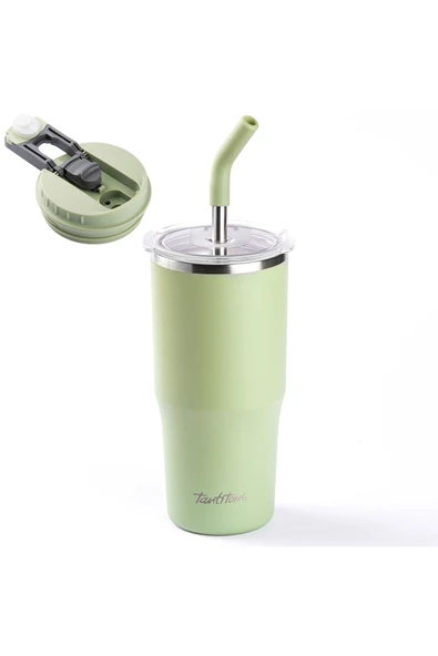 Tantitoni 024-01-YEŞİL 2 FONKSİYONLU ÇİFT KATMANLI PİPETLİ TERMOS BARDAK 700ML ürün görseli 1