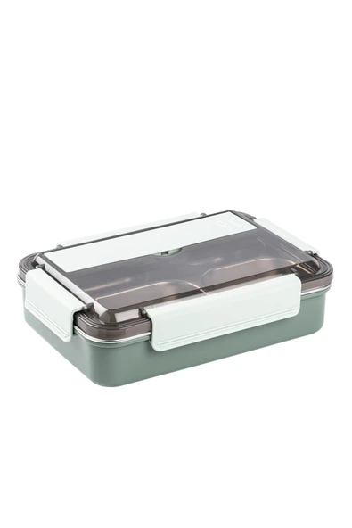 Tantitoni TEDEMEI YEŞİL PASLANMAZ ÇELİK KAŞIK VE CHOPSTICKLİ YEMEK TAŞIMA KABI 1L ürün görseli 1