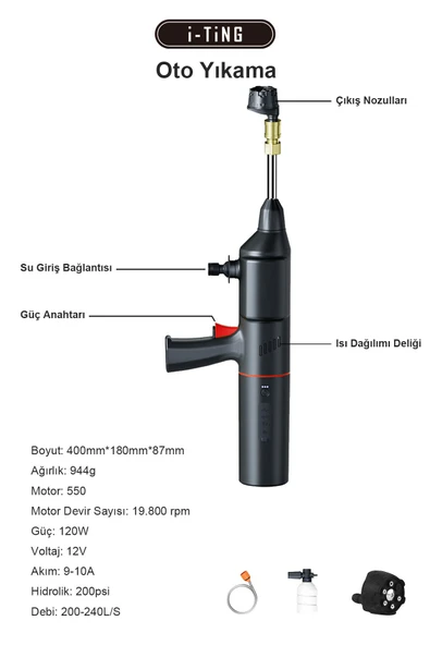 iTing Araç Otomobil Akıllı Set Araç Yıkama Araç İçi Süpürge Araç Lastik Şişirme Akü Takviye Seti - Resim 6