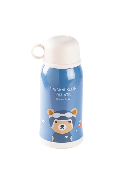 Tantitoni KAKE MAVİ AYICIK DESENLİ ÇİFT KAPAKLI ÇOCUK TERMOSU 600ML - Resim 2