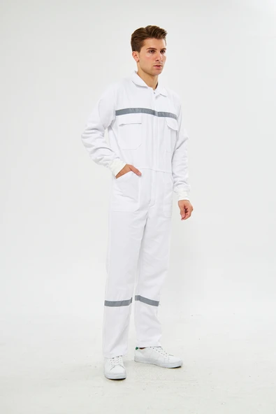 mervem Orange Safety Bütün %100 Pamuk Reflektörlü İşçi Tulumları - Resim 4