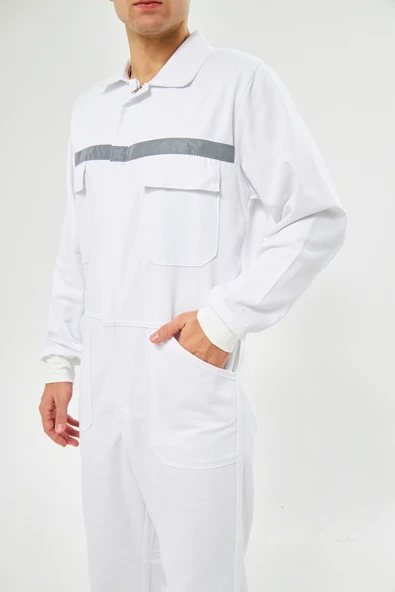 mervem Orange Safety Bütün %100 Pamuk Reflektörlü İşçi Tulumları - Resim 7