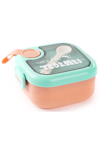 Tantitoni Tedemeı Paslanmaz Çelik Plastik Kaşık Ve Makaslı Kare Yemek Taşıma Kabı 550ml ürün görseli 1