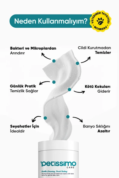 Petissimo Care Kedi ve Köpekler İçin Islak Temizlik Havlusu - 100'lü - Resim 3