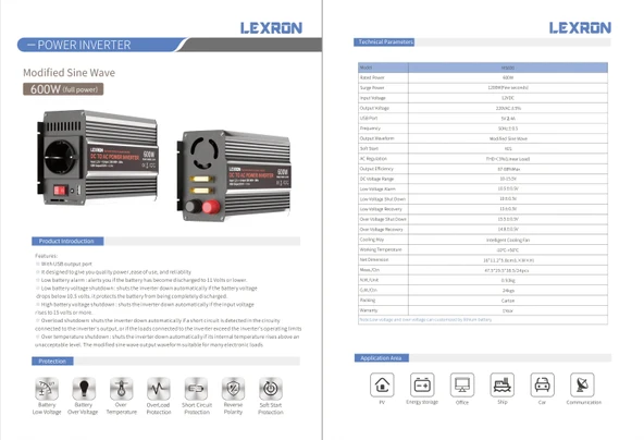 Lexron 600W-12V Modifiye Sinüs İnverter - Resim 2