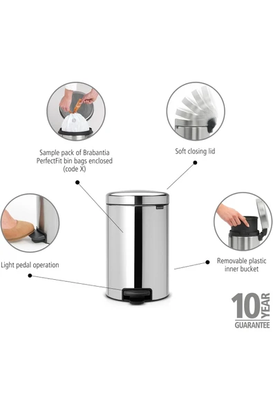 Brabantia Çöp Kovası 20 Litre Newıcon Brıllant Steel Pedallı Çöp Kutusu - Resim 4