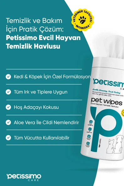 Petissimo Care Kedi ve Köpekler İçin Islak Temizlik Havlusu - 100'lü - Resim 2