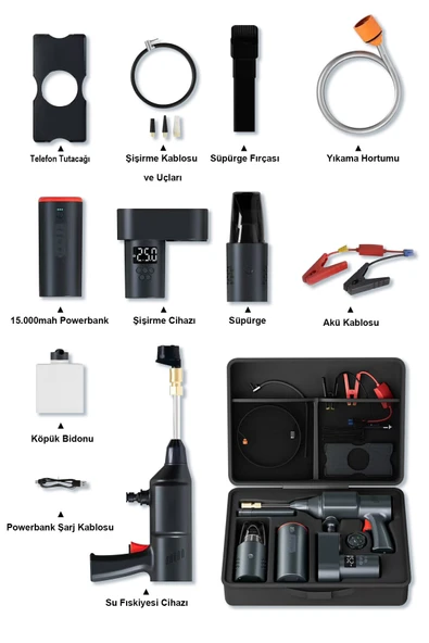 iTing Araç Otomobil Akıllı Set Araç Yıkama Araç İçi Süpürge Araç Lastik Şişirme Akü Takviye Seti - Resim 3