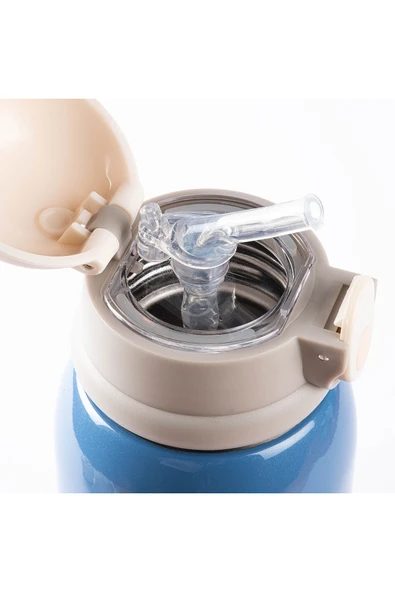 Tantitoni KAKE MAVİ AYICIK DESENLİ ÇİFT KAPAKLI ÇOCUK TERMOSU 600ML - Resim 3