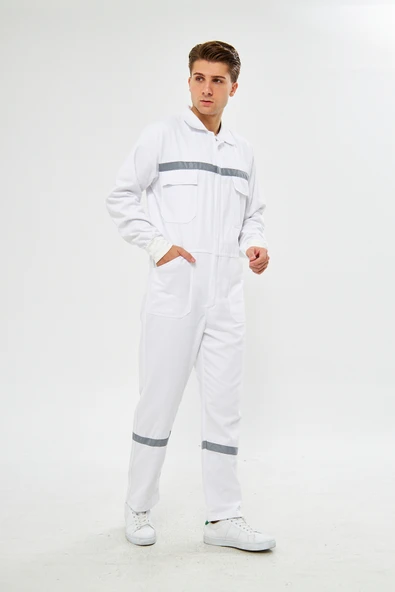 mervem Orange Safety Bütün %100 Pamuk Reflektörlü İşçi Tulumları - Resim 5