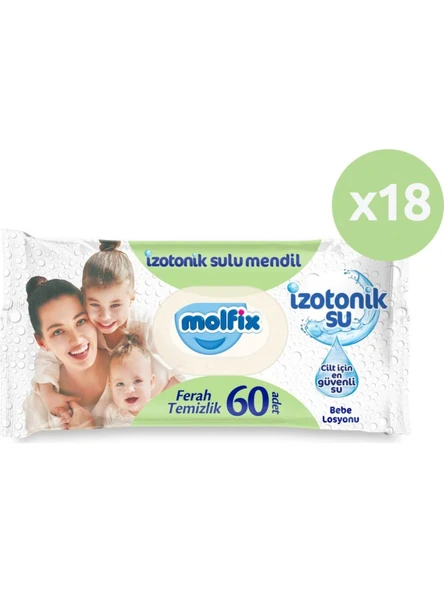 Molfix İzotonik Sulu Ferah Temizlik 60 Yaprak 18'li Paket Islak Mendil ürün görseli 1