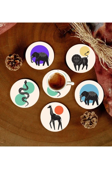 Desenli Mdf Bardak Altlığı 6 Adet ürün görseli 1