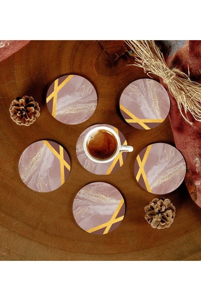6 Adet Desenli Mdf Bardak Altlığı ürün görseli 1