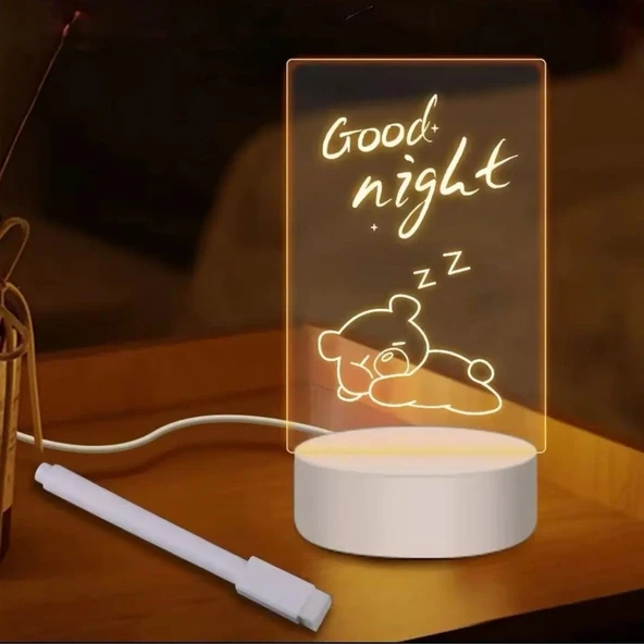 BUFFER® USB Kablolu Işıklı Kendiliğinden Beyaz Kalemli-Silgili Kreatif 3D Görselleştirme LED Lambası - Resim 2