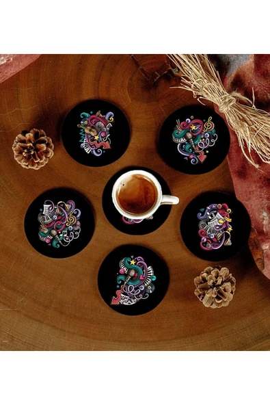 6 Adet Desenli Mdf Bardak Altlığı ürün görseli 1