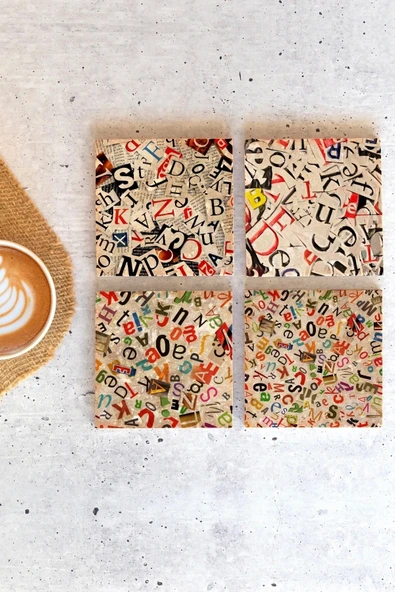 Alfabe 4'lü Taş Bardak Altlığı ürün görseli 1