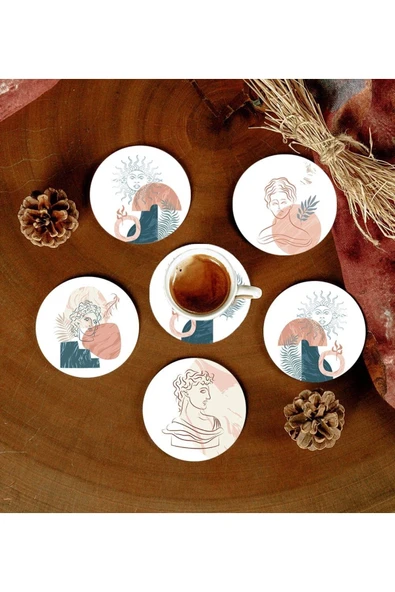 6 Adet Desenli Mdf Bardak Altlığı ürün görseli 1