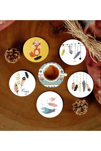 Desenli Mdf Bardak Altlığı 6 Adet ürün görseli 1
