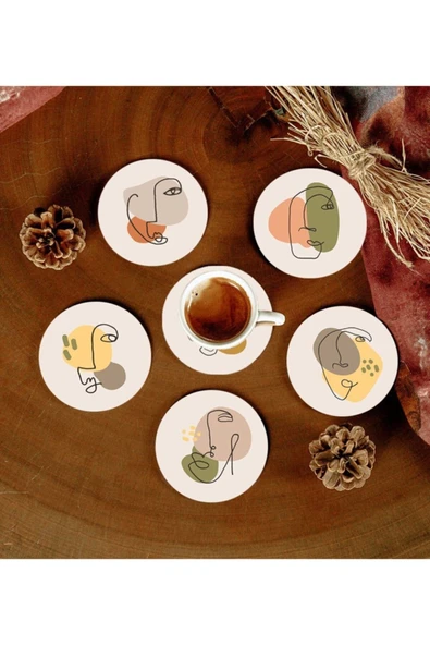 6 Adet Desenli Mdf Bardak Altlığı ürün görseli 1