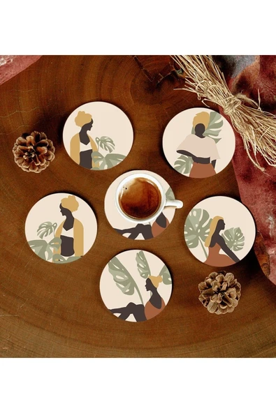 6 Adet Desenli Mdf Bardak Altlığı ürün görseli 1