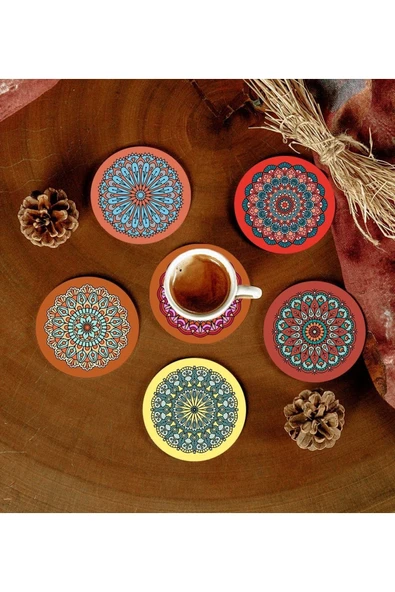 6 Adet Desenli Mdf Bardak Altlığı ürün görseli 1