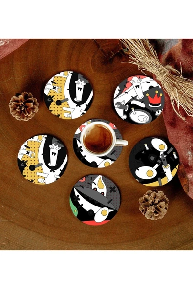 6 Adet Desenli Mdf Bardak Altlığı ürün görseli 1