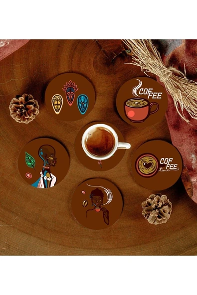 6 Adet Desenli Mdf Bardak Altlığı ürün görseli 1