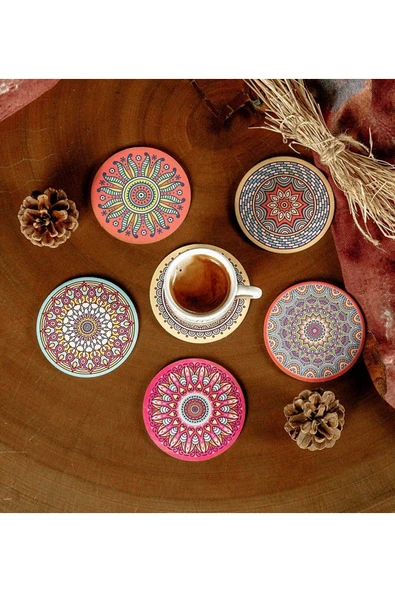 6 Adet Çini Tasarımlı Mdf Bardak Altlığı ürün görseli 1