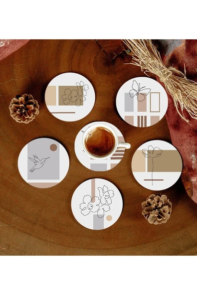 6 Adet Desenli Mdf Bardak Altlığı ürün görseli 1