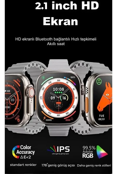 HarmonyAura Ultra 8 2.1 inç IPS Ekran Konuşma ve NFC Özellikli Akıllı Saat - Gümüş - Resim 2