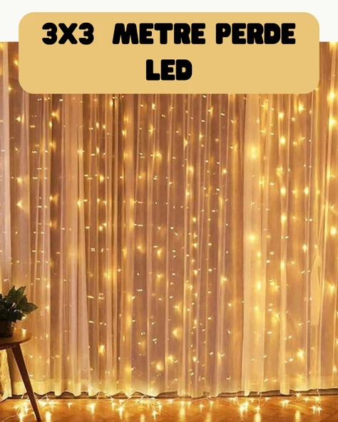 3x3 Metre Perde LED Işık Sıcak  Şelale Tasarım Dekoratif Aydınlatma ürün görseli 1