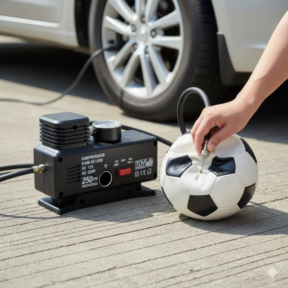 BUFFER® 250 PSI Güçlü Taşınabilir Hava Kompresörü–Araba, Motosiklet, Bisiklet ve Top Şişirme İçin Elektrikli Fişli Çakmaklıklı Lastik Şişirme Pompası ürün görseli 1