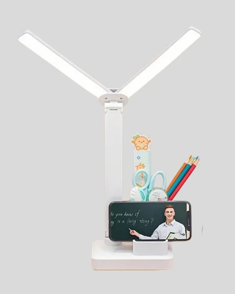 Kalemlik ve Telefon Standlı Masa Lambası – Kısılabilir LED Işık, Göz Dostu Tasarım - Resim 3