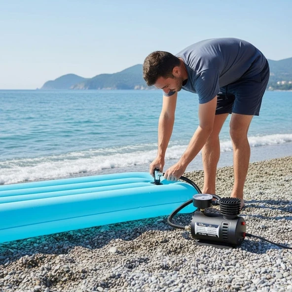 BUFFER® 300 PSI Güçlü Taşınabilir Hava Kompresörü–Araba, Motosiklet, Bisiklet ve Top Şişirme İçin Elektrikli Fişli Çakmaklıklı Lastik Şişirme Pompası - Resim 3