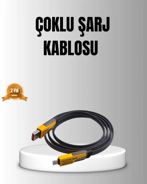 65W 4’ü 1 Arada Örgülü Hızlı Şarj Kablosu USB-C USB-A Çoklu Şarj Dayanıklı ürün görseli 1