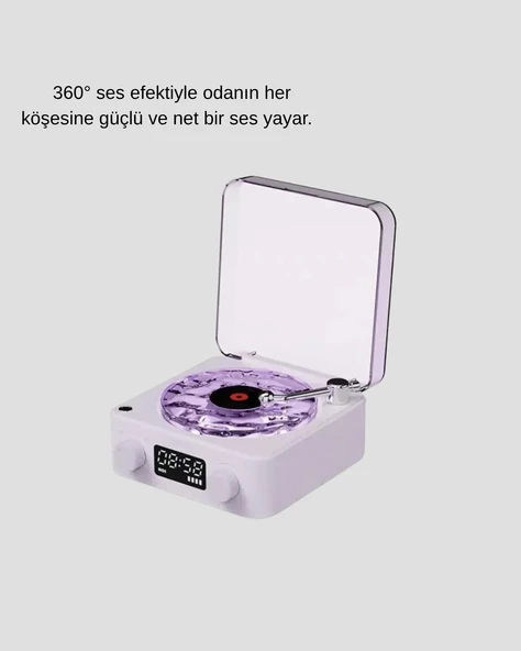 Retro Pikap Hoparlör Bluetooth AUX USB Type-C Projektörlü 360° Sesli Taşınabilir - Resim 2