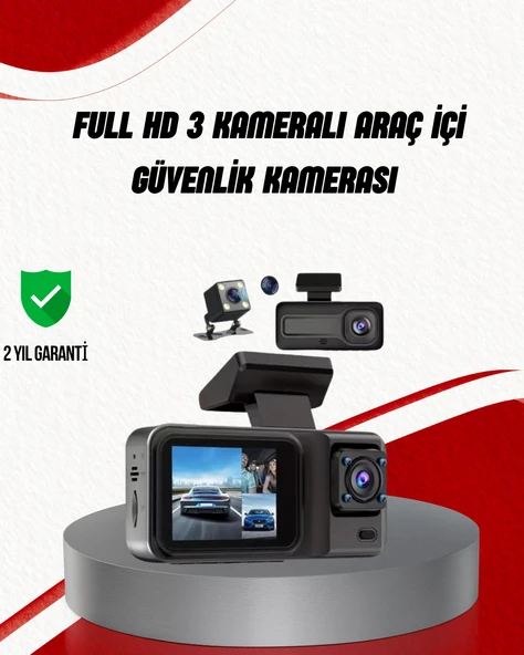 Ön Arka ve İç Kamera DashCam 360° Kapsamlı Full HD Araç Güvenlik Sistemi ürün görseli 1